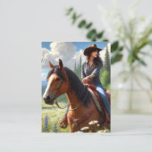 Western Cowgirl Reiten Postkarte (Stehend Vorderseite)