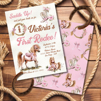 Western Cowgirl Rodeo Pink Bow Pony Birthday Einladung