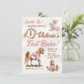 Western Cowgirl Rodeo Pink Bow Pony Birthday Einladung (Stehend Vorderseite)