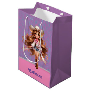 Western Cowgirl Rodeo Princess 1 Personalisiert Mittlere Geschenktüte