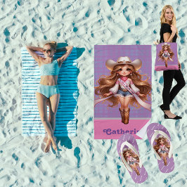 Western Cowgirl Rodeo Princess 1 Personalisiert Strandtuch