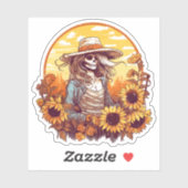 Western Cowgirl Skelett mit Fall Sonnenblumen Aufkleber (Blatt)