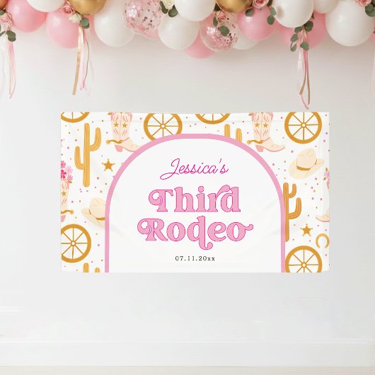 Western Cowgirl Third Rodeo 3rd Birthday Party Banner