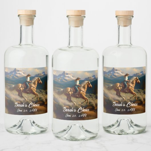 Western Cowgirl und Palomino Pferdeschehen Alkoholflaschenetikett (Flaschen)