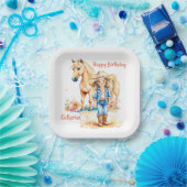 Western Cowgirl und Pferd Personalisiert Geburtsta Pappteller (Party)