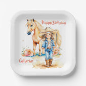 Western Cowgirl und Pferd Personalisiert Geburtsta Pappteller (Vorderseite)