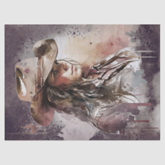 Western Cowgirl Watercolor Decoupage Seidenpapier