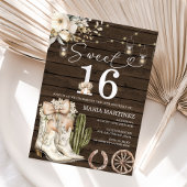 Western Cowgirl White Boots Wood Sweet 16 Geburtst Einladung