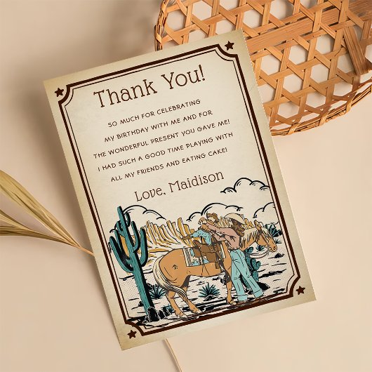 Western Cowgrirl Geburtstagsparty Dankeschön Karte