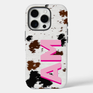 Western Cowhide Pink Shadow Mit Monogramm iPhone 16 Pro Hülle