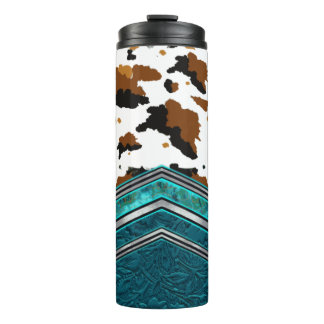 Western Cowhide & Turquoise Leather Tumbler Thermosbecher