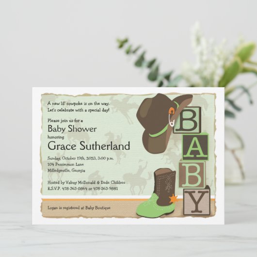 Western Cowpoke Kinderdusche Einladung (Stehend Vorderseite)