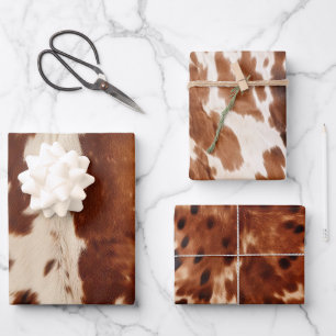 Western Cream Brown Black Cowhide Geschenkpapier Set