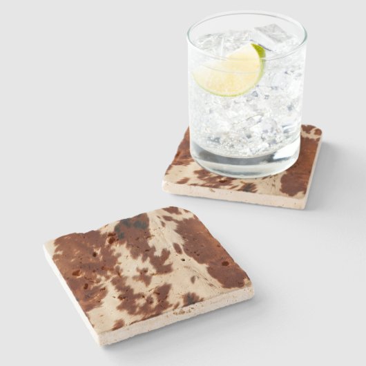 Western Cream Brown Black Cowhide Steinuntersetzer (Seitenansicht)