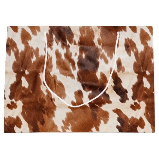 Western Cream Brown Cowhid Große Geschenktüte (Vorderseite)