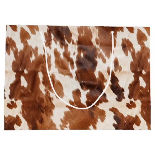 Western Cream Brown Cowhid Große Geschenktüte (Rückseite)