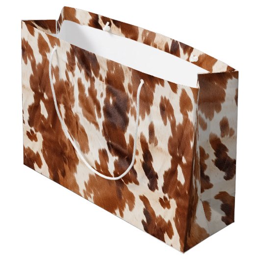 Western Cream Brown Cowhid Große Geschenktüte (Rückseite Schrägansicht)