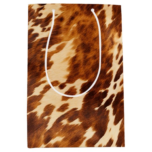 Western Cream Brown Cowhid Mittlere Geschenktüte (Vorderseite)