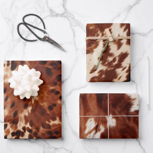 Western Creme Gepunktet Brown Black Cowhide Geschenkpapier Set (Vorderseite)