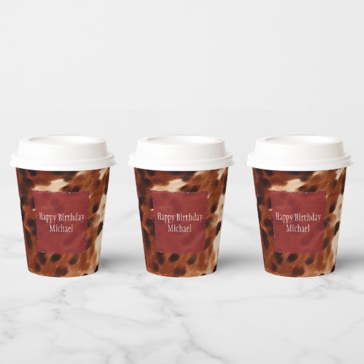 Western Creme Gepunktet Brown Black Cowhide Pappbecher (Multi)