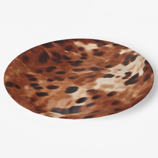 Western Creme Gepunktet Brown Black Cowhide Pappteller (Schrägansicht)
