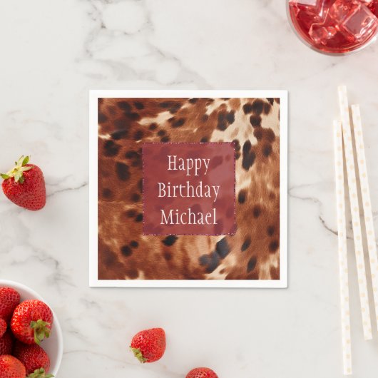 Western Creme Gepunktet Brown Black Cowhide Serviette (Beispiel)