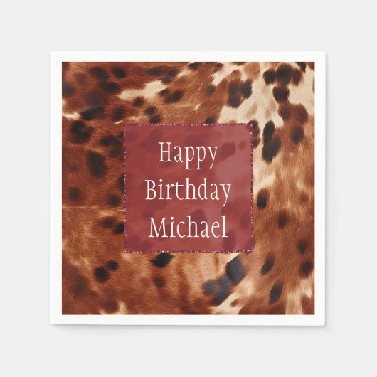 Western Creme Gepunktet Brown Black Cowhide Serviette (Vorderseite)