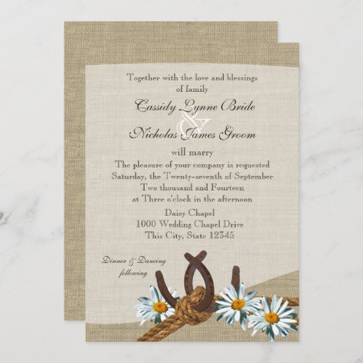 Western Daisies und Hufeisen Einladung (Vorne/Hinten)