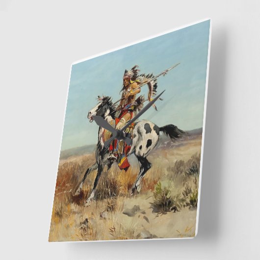 Western "Dakota Chief" Art von Charles M. Russell Quadratische Wanduhr (Winkel)