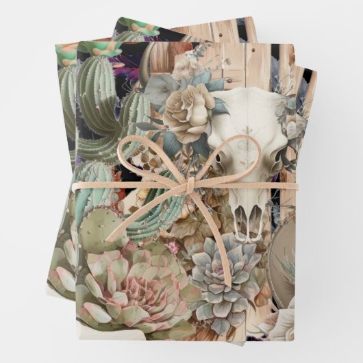 Western-Decodipage - Skull Cowboy Stiefel Kaktus Geschenkpapier Set (Beispiel)