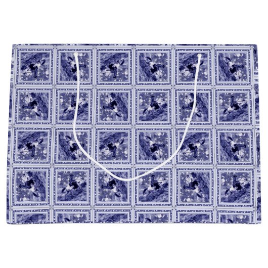 Western Denim Blue Delft Tile Große Geschenktüte (Vorderseite)