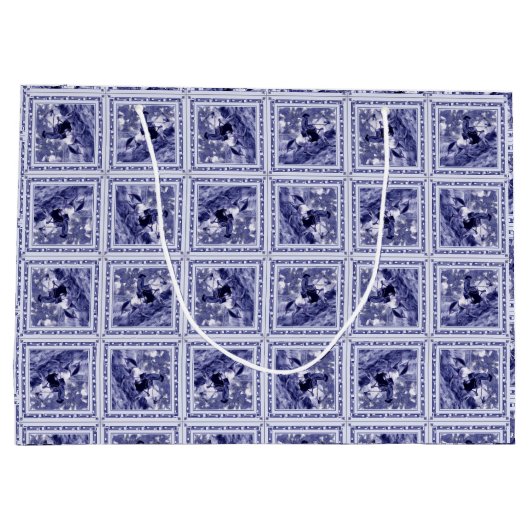 Western Denim Blue Delft Tile Große Geschenktüte (Rückseite)