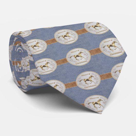 Western Denim-Druck mit Gürtel und Verschluss Krawatte (Gerollt)