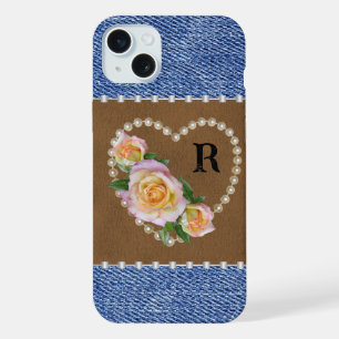 Western-Denim, Leder, Perlen und Rosen iPhone 15 Plus Hülle
