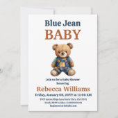 Western Denim Patchwork Bear Blue Jean Baby Shower Einladung (Vorderseite)