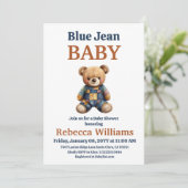Western Denim Patchwork Bear Blue Jean Baby Shower Einladung (Stehend Vorderseite)