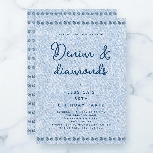 Western Denim und Diamonds 30. Geburtstag Party Einladung