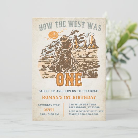 Western: Der Westen war ein Party zum 1. Geburtsta Einladung (Stehend Vorderseite)