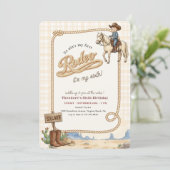 Western Desert Boy Plaid Cowboy Rodeo 6th Birthday Einladung (Stehend Vorderseite)