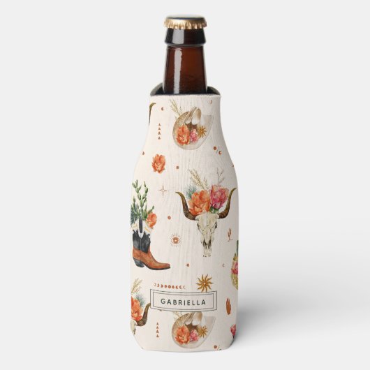 Western Desert Cactus Cowboy Hat Personalisierten Flaschenkühler (Flaschenvorderseite)