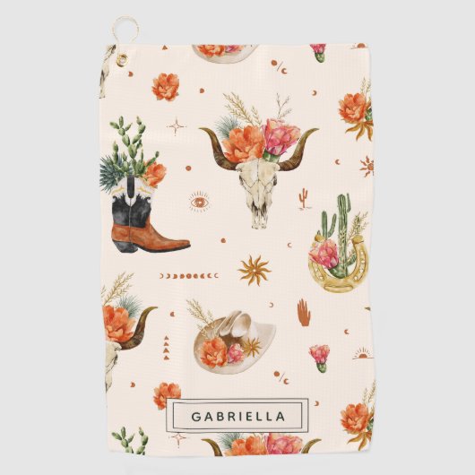 Western Desert Cactus Cowboy Hat Personalisierten Golfhandtuch (Vorderseite)