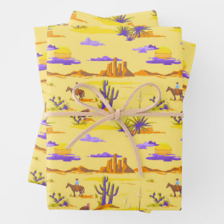 Western Desert Cowboy Horse Mesa Kaktus Rustikal Geschenkpapier Set