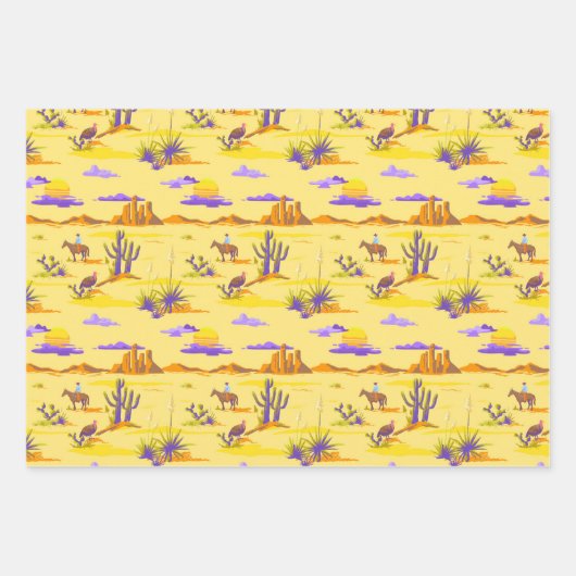Western Desert Cowboy Horse Mesa Kaktus Rustikal Geschenkpapier Set (Vorderseite)