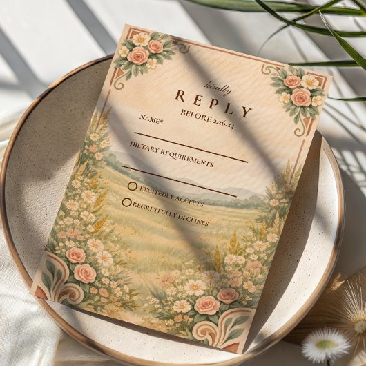 Western Desert Floral Arch Wedding RSVP Karte