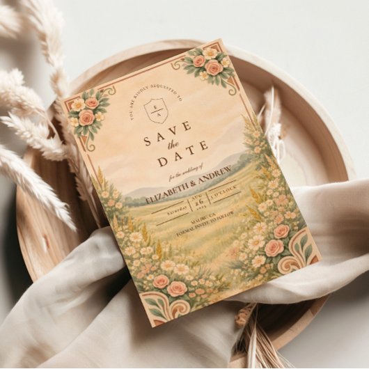 Western Desert Floral Arch Wedding Save The Date