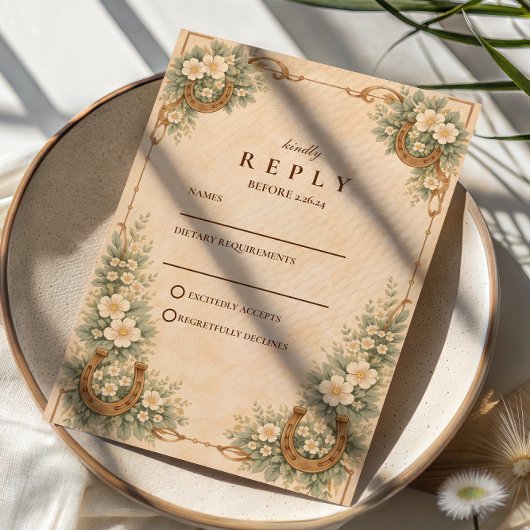 Western Desert Horseshoe Floral Wedding RSVP Karte