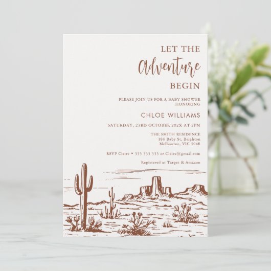 Western Desert Lasse die Adventure Begin Baby Dusc Einladung (Stehend Vorderseite)