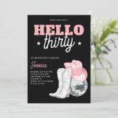 Western Disco Black Thirty 30th Birthday Party Einladung (Stehend Vorderseite)