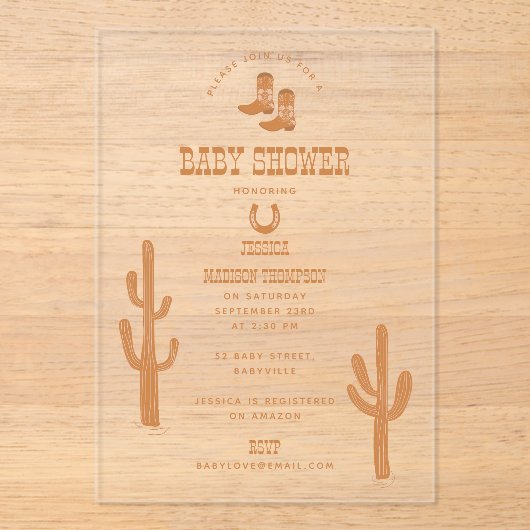 Western Earth Tone Country Baby Boots Dusche Acryleinladungen (Vorderseite)