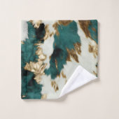 Western Emerald Gold White Cowhide Badhandtuch Set (Waschlappen)
